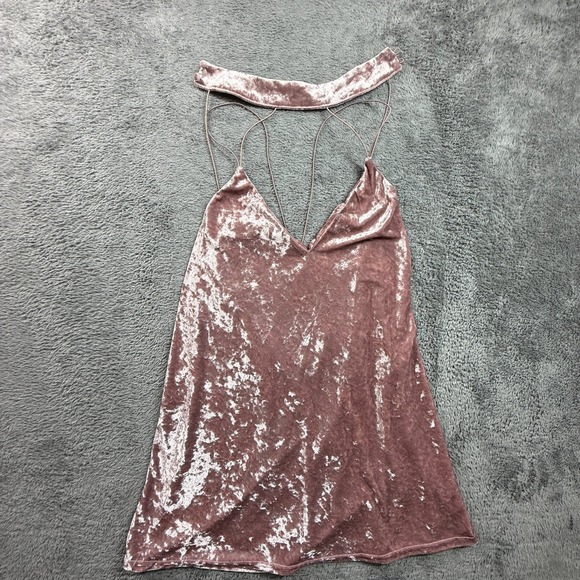 Tobi Dresses & Skirts - TOBI S Crushed Velvet Slip Dress Blush Pink Choker Neck Strappy Back NWT